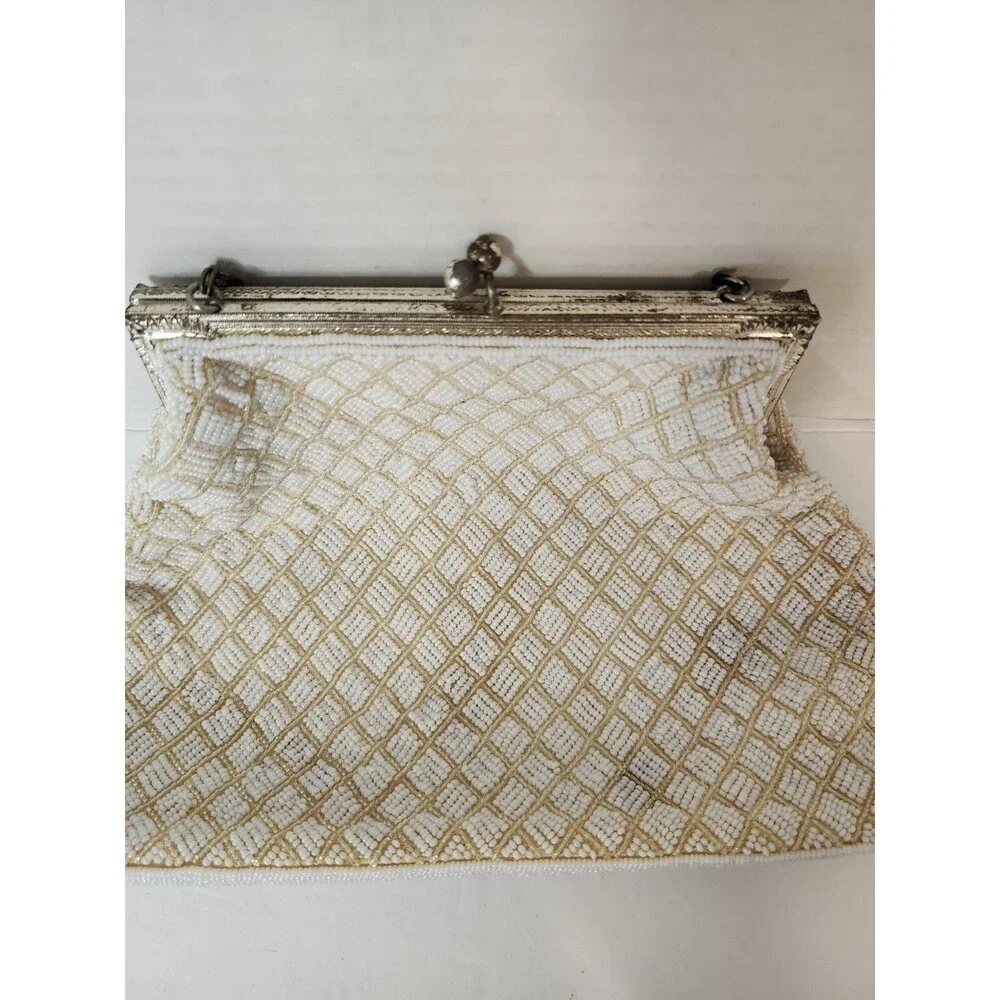 vintage white beaded clutch purse